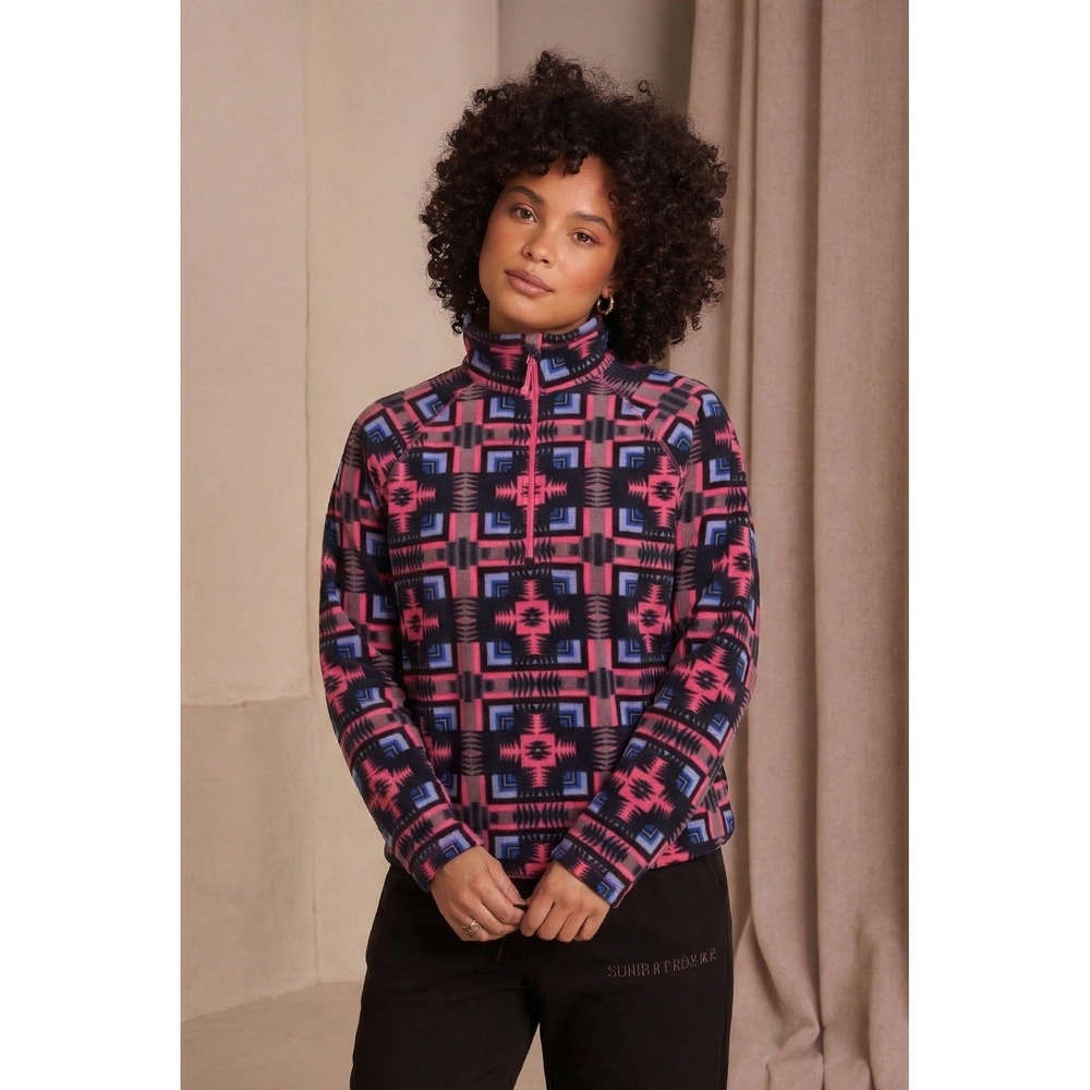 NWOT Eddie Bauer Women's Aztec Print Pullover Fleece Jacket Zip Collar Small
